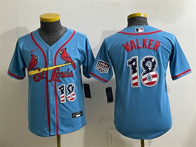 Youth St. Louis Cardinals #18 Jordan Walker Blue USA 250 Fourth of July Stitched Baseball Jersey->mlb youth jerseys->MLB Jersey