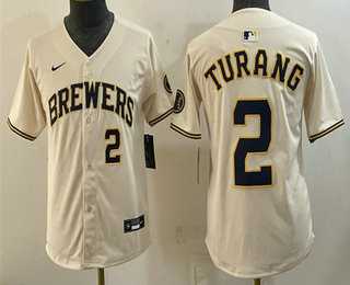 Youth Milwaukee Brewers #2 Brice Turang Cream Limited Stitched Jersey->mlb youth jerseys->MLB Jersey