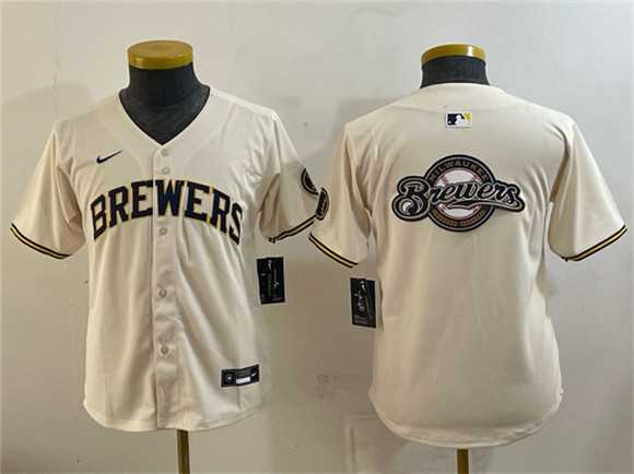 Youth Milwaukee Brewers Team Big Logo Cream Limited Stitched Jersey->boston red sox->MLB Jersey
