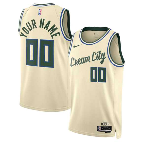 Mens Milwaukee Bucks Active Player Custom Cream 2025-26 City Edition Swingman Stitched Basketball Jersey->customized nba jersey->Custom Jersey