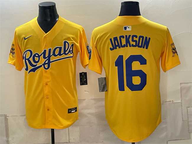 Men%27s Kansas City Royals #16 Bo Jackson Gold Sluggerrr Patch Vapor Limited Stitched Jersey->milwaukee brewers->MLB Jersey