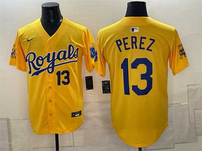 Men%27s Kansas City Royals #13 Salvador Perez Gold Sluggerrr Patch Vapor Limited Stitched Jersey->milwaukee brewers->MLB Jersey
