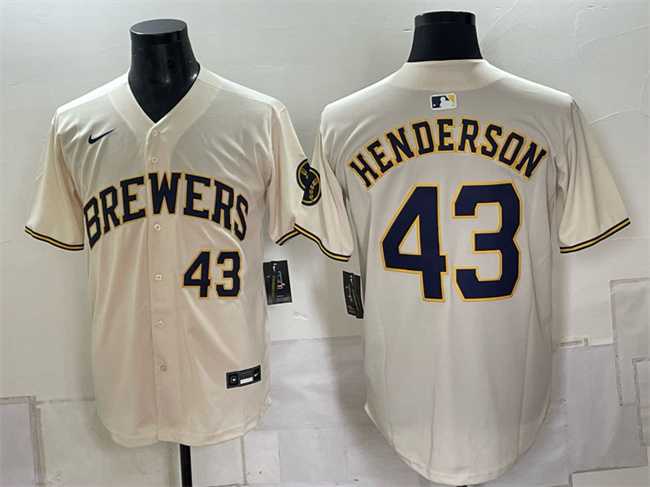 Men%27s Milwaukee Brewers #43 Logan Henderson Cream Stitched Jersey->new york yankees->MLB Jersey