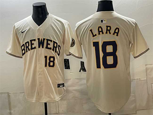 Men%27s Milwaukee Brewers #18 Luis Lara Cream Stitched Jersey->new york yankees->MLB Jersey