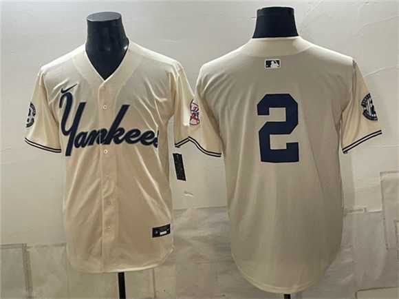 Men%27s New York Yankees #2 Derek Jeter Cream Limited Stitched Jersey->new york yankees->MLB Jersey