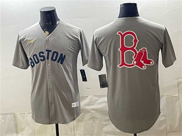 Men%27s Boston Red Sox Team Big Logo Grey Cooperstown Collection Limited Stitched Baseball Jersey->boston red sox->MLB Jersey