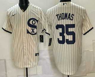 Men%27s Chicago White Sox #35 Frank Thomas Cream Player Name 2021 Field of Dreams Authentic Jersey->chicago white sox->MLB Jersey