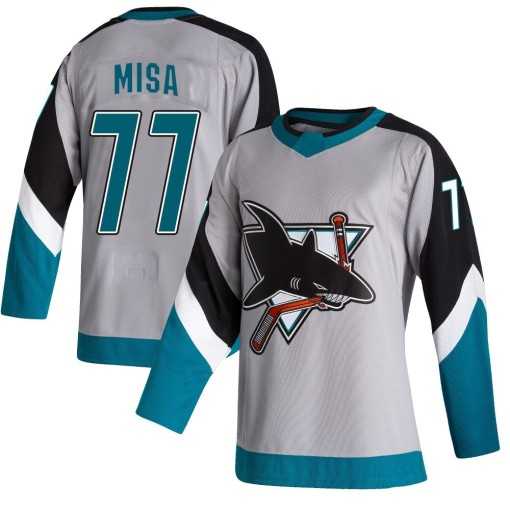 Men%27s San Jose Sharks #77 Michael Misa Authentic Gray 2020-21 Reverse Retro Jersey Dzhi->san jose sharks->NHL Jersey