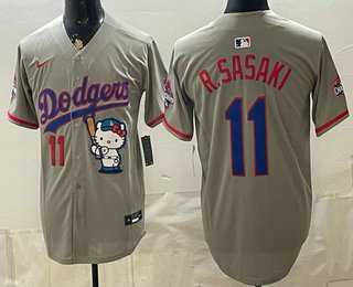 Men%27s Los Angeles Dodgers #11 Roki Sasaki Grey Hello Kitty 2025 World Series Champions Limited Jersey->los angeles dodgers->MLB Jersey