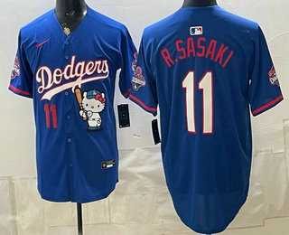 Men%27s Los Angeles Dodgers #11 Roki Sasaki Blue Hello Kitty 2025 World Series Champions Limited Jersey->kansas city royals->MLB Jersey