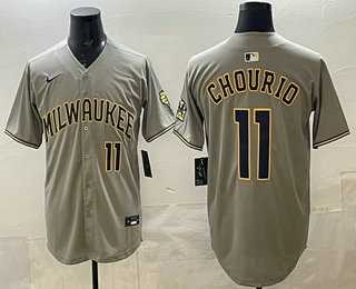 Men%27s Milwaukee Brewers #11 Jackson Chourio Grey Limited Jersey->los angeles dodgers->MLB Jersey