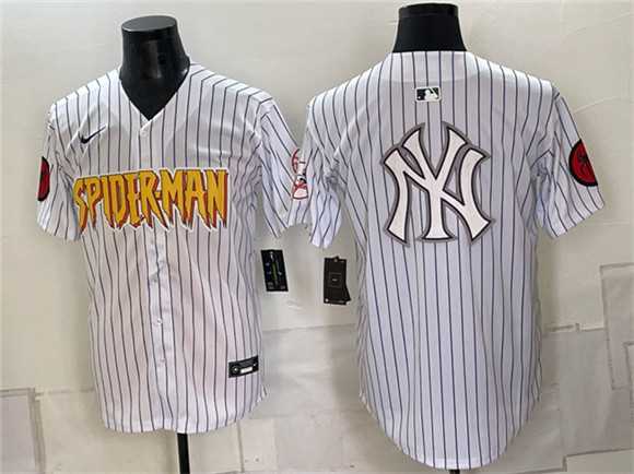 Men%27s New York Yankees X Spider-Man Team Big Logo White Limited Stitched Baseball Jersey->new york yankees->MLB Jersey