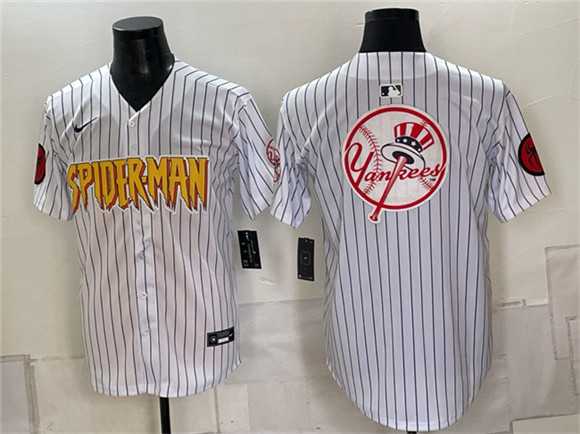Mens New York Yankees X Spider-Man Team Big Logo White Limited Stitched Baseball Jersey->new york yankees->MLB Jersey