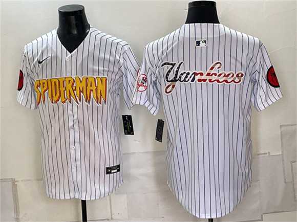 Men%27s New York Yankees X Spider-Man Team Big Logo White Limited Stitched Baseball Jerseys->new york yankees->MLB Jersey