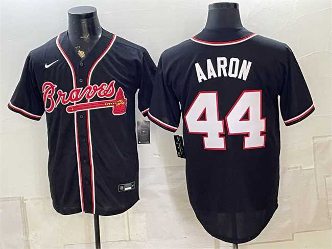 Men%27s Atlanta Braves #44 Hank Aaron 2026 Fashion Replica Black Out Stitched Jersey->atlanta braves->MLB Jersey