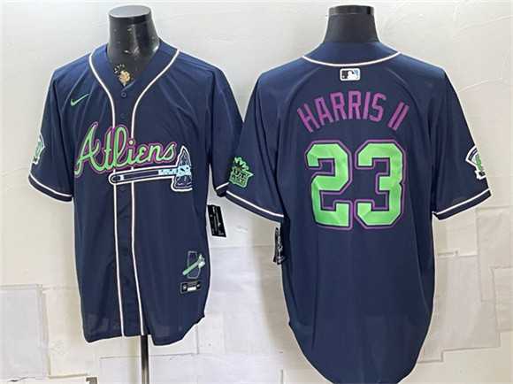 Men%27s Atlanta Braves #23 Michael Harris II Navy Galaxy With Outkast Patch Vapor Limited Stitched Jersey Dzhi->atlanta braves->MLB Jersey