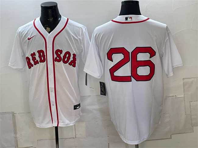Men%27s Boston Red Sox #26 Wade Boggs White No Name Cool Base Stitched Jersey->boston red sox->MLB Jersey