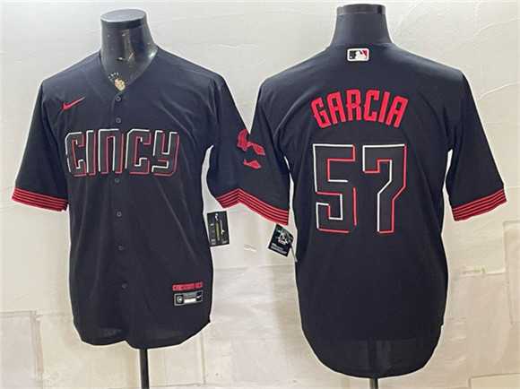 Mens Cincinnati Reds #57 Julian Garcia Black City Connect Cool Base Stitched Jersey Dzhi->cincinnati reds->MLB Jersey