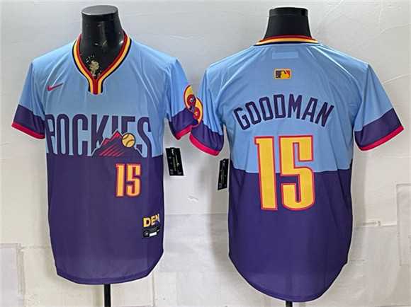 Men%27s Colorado Rockies #15 Hunter Goodman Purple Light Blue 2025 City Connect Limited Stitched Jersey Dzhi->cincinnati reds->MLB Jersey