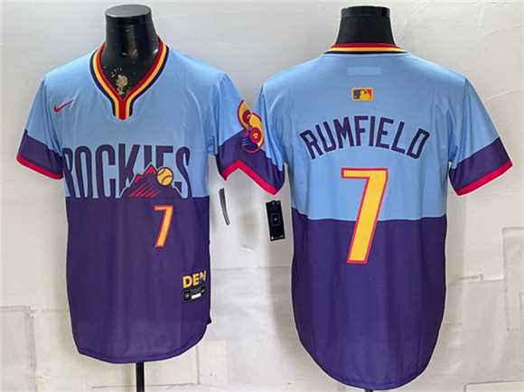 Men%27s Colorado Rockies #7 TJ Rumfield Purple Light Blue 2025 City Connect Limited Stitched Jersey Dzhi->cincinnati reds->MLB Jersey