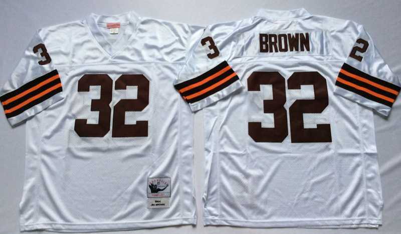 Men%27s Cleveland Browns #32 Jim Brown White Throwback Stitched Football Jersey->cleveland browns->NFL Jersey
