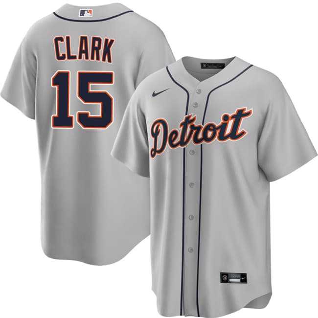 Mens Detroit Tigers #15 Max Clark Gray 2026 Road Stitched Jersey Dzhi->detroit tigers->MLB Jersey