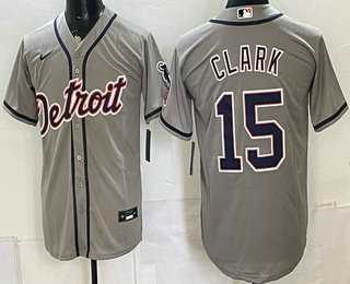 Mens Detroit Tigers #15 Max Clark Grey Cool Base Jersey->detroit tigers->MLB Jersey