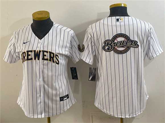 Womens Milwaukee Brewers Team Big Logo White Cool Base Stitched Jersey(Run Small)->mlb womens jerseys->MLB Jersey