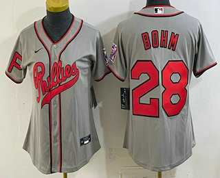 Womens Philadelphia Phillies #28 Alec Bohm Name Gray 2026 Field of Dreams Stadium Stitched Jersey->mlb womens jerseys->MLB Jersey