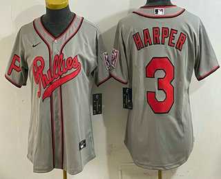 Womens Philadelphia Phillies #3 Bryce Harper Grey 2026 Field of Dreams Stadium Stitched Jersey->mlb womens jerseys->MLB Jersey