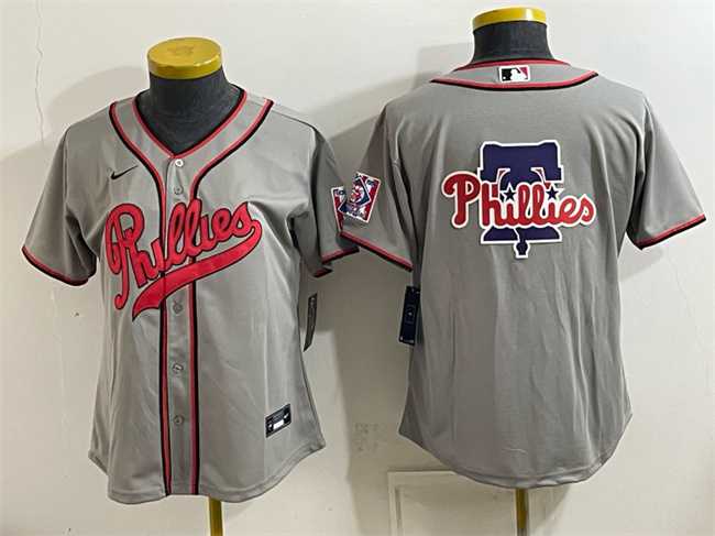 Womens Philadelphia Phillies Team Big Logo Gray 2026 Field of Dreams Stadium Stitched Baseball Jersey(Run Small)->mlb womens jerseys->MLB Jersey