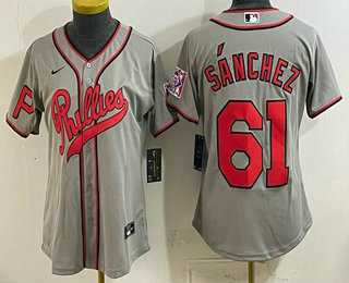Womens Philadelphia Phillies #61 Cristopher Sanchez Gray 2026 Field of Dreams Stadium Stitched Jersey->mlb womens jerseys->MLB Jersey
