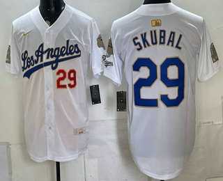 Mens Los Angeles Dodgers #29 Tarik Skubal White Gold 9x B2B Champs Collection Limited Jersey->los angeles dodgers->MLB Jersey