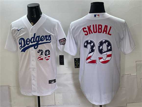 Mens Los Angeles Dodgers #29 Tarik Skubal White USA 250 Fourth of July Home Stitched Jersey Dzhi->los angeles dodgers->MLB Jersey