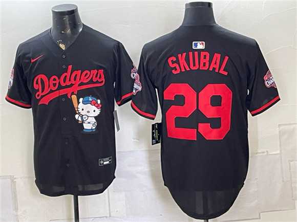 Men%27s Los Angeles Dodgers #29 Tarik Skubal Black Hello Kitty Night 2025 World Series Champions Patch Stitched Jersey Dzhi->los angeles dodgers->MLB Jersey