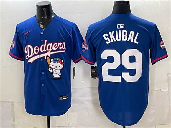 Mens Los Angeles Dodgers #29 Tarik Skubal Royal Hello Kitty Night 2025 World Series Champions Patch Limited Stitched Jersey Dzhi->los angeles dodgers->MLB Jersey