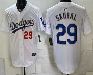 Mens Los Angeles Dodgers #29 Tarik Skubal White Gold Limited Stitched Jersey->los angeles dodgers->MLB Jersey