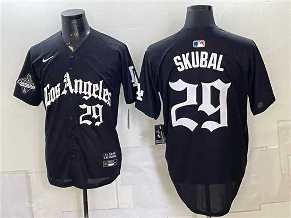 Men%27s Los Angeles Dodgers #29 Tarik Skubal Black LA Gothic Style 2025 World Series Champions Patch Limited Stitched Jersey Dzhi->los angeles dodgers->MLB Jersey