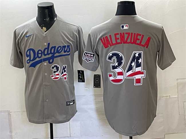 Mens Los Angeles Dodgers #34 Fernando Valenzuela Gray USA 250 Fourth of July Stitched Jersey Dzhi->los angeles dodgers->MLB Jersey