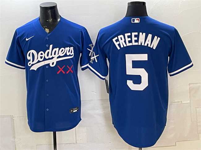 Mens Los Angeles Dodgers x KAWS #5 Freddie Freeman Royal Vapor Premier Limited Stitched Jersey->los angeles dodgers->MLB Jersey