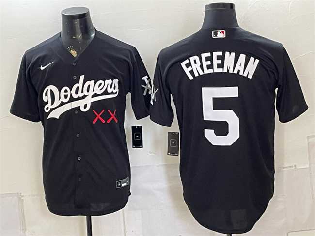 Mens Los Angeles Dodgers x KAWS #5 Freddie Freeman Black Vapor Premier Limited Stitched Jersey->los angeles dodgers->MLB Jersey
