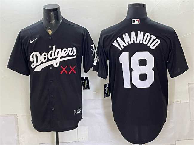 Mens Los Angeles Dodgers x KAWS #18 Yoshinobu Yamamoto Black Vapor Premier Limited Stitched Jersey->los angeles dodgers->MLB Jersey