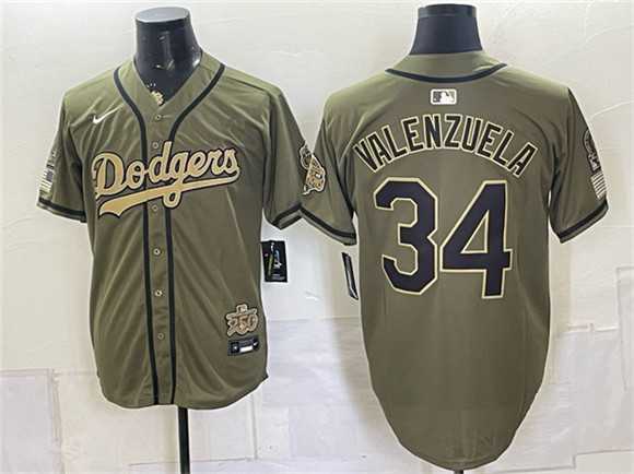 Mens Los Angeles Dodgers #34 Fernando Valenzuela Olive 2026 Armed Forces Day Stitched Jersey Dzhi->los angeles dodgers->MLB Jersey