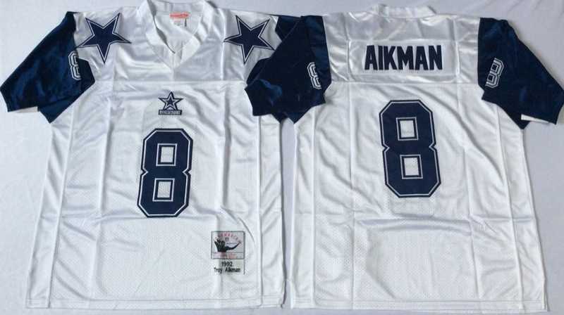 Men%27s Dallas Cowboys #8 Troy Aikman White Throwback Stitched Football Jersey->dallas cowboys->NFL Jersey