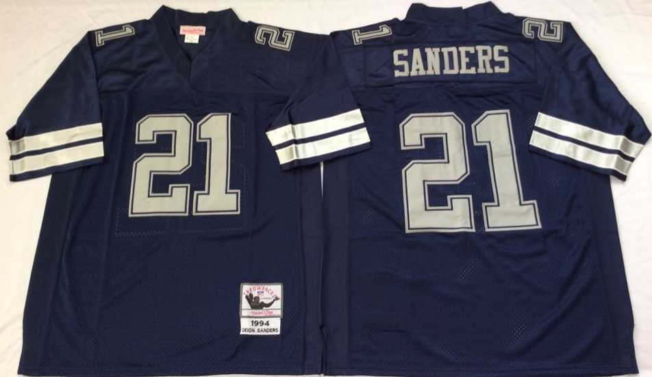 Men%27s Dallas Cowboys #21 Deion Sanders Blue Throwback Stitched Football Jersey->dallas cowboys->NFL Jersey