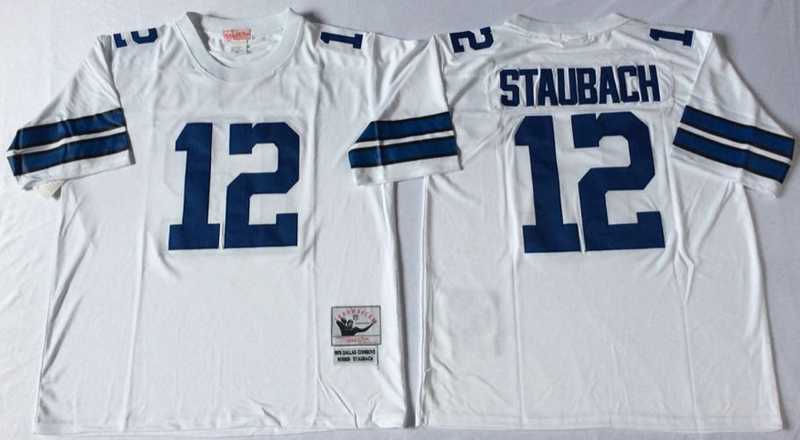 Men%27s Dallas Cowboys #12 Roger Staubach White Throwback Stitched Football Jersey->dallas cowboys->NFL Jersey