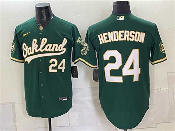 Mens Oakland Athletics #24 Rickey Henderson Green With Patch Stitched Jersey->oakland athletics->MLB Jersey