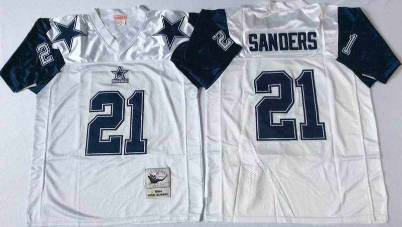 Men%27s Dallas Cowboys #21 Deion Sanders White Throwback Stitched Football Jersey->dallas cowboys->NFL Jersey