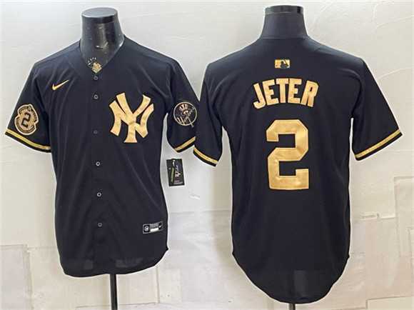 Men%27s New York Yankees #2 Derek Jeter Black Gold With Patch Stitched Jersey Dzhi->minnesota twins->MLB Jersey