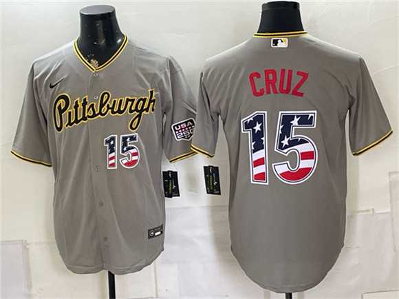 Men%27s Pittsburgh Pirates #15 Oneil Cruz Grey USA 250 Fourth of July Stitched Jersey Dzhi->st.louis cardinals->MLB Jersey